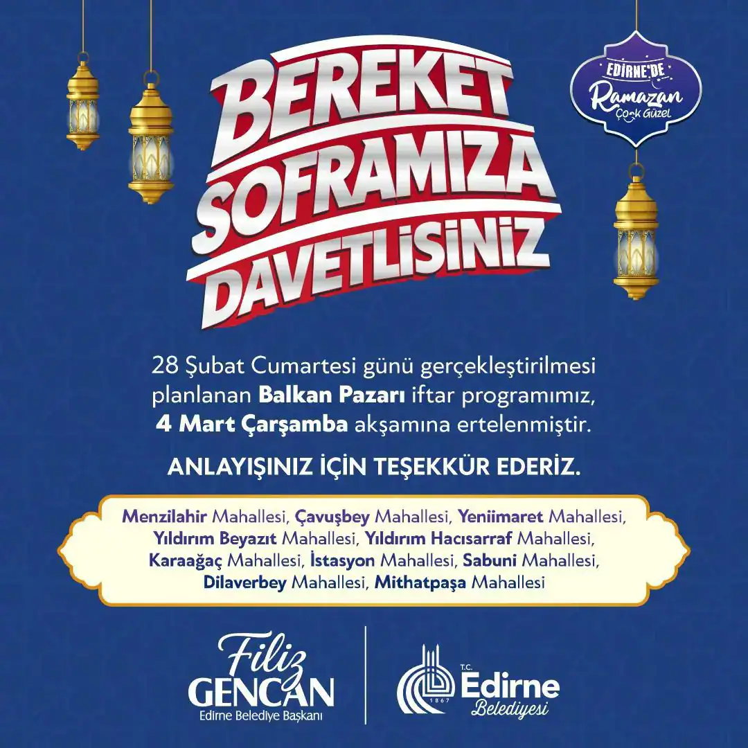 Balkan Pazarı İftar Programı'nın Yeni Tarihi 4 Mart Çarşamba Olarak Belirlendi